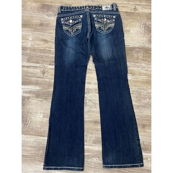 Miss Chic Boot Cut Jeans Rhinestone Studded Flap Pocket Women’s Junior’s Sz 9 - Picture 6 of 9